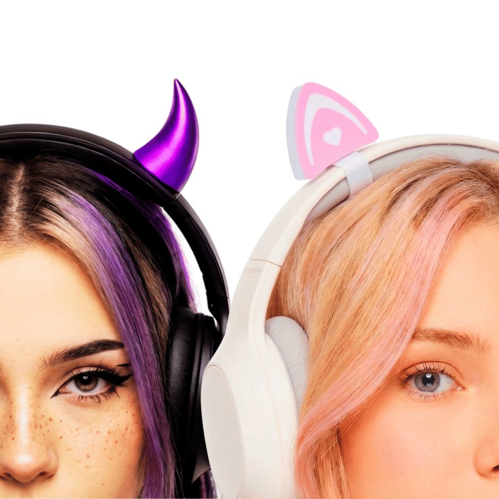 Acessório Fone de Ouvido Orelha de Gato Chifre Fixação Velcro Gamer Headset Decoração Geek Headwear