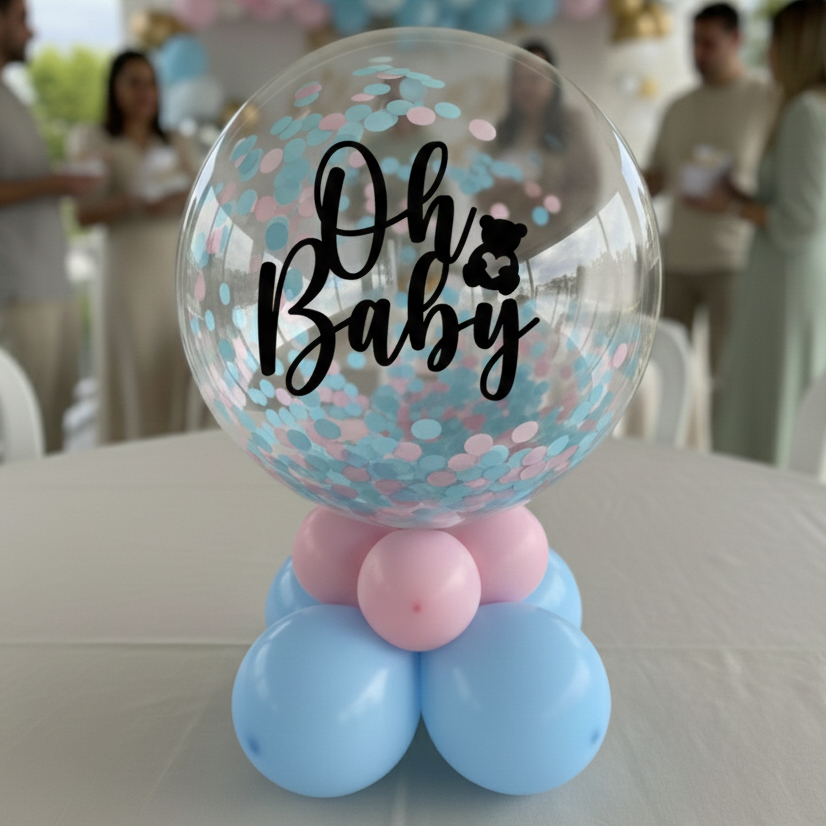 ENVIO RÁPIDO l Kit de Adesivos Oh Baby para Balão Bubble – Chá de Bebê | Vinil Branco ou Preto | Kit 5 a 20 Unidades
