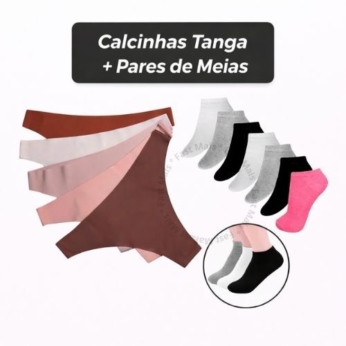 Kit 5 Calcinhas Cos Normal 3 Cm + 6 Pares de Meias