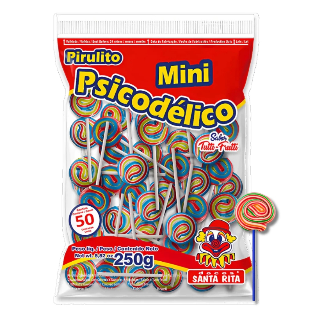 Mini Pirulito Psicodélico Colorido C/50 Unidades 250g Santa Rita em Oferta na Shopee