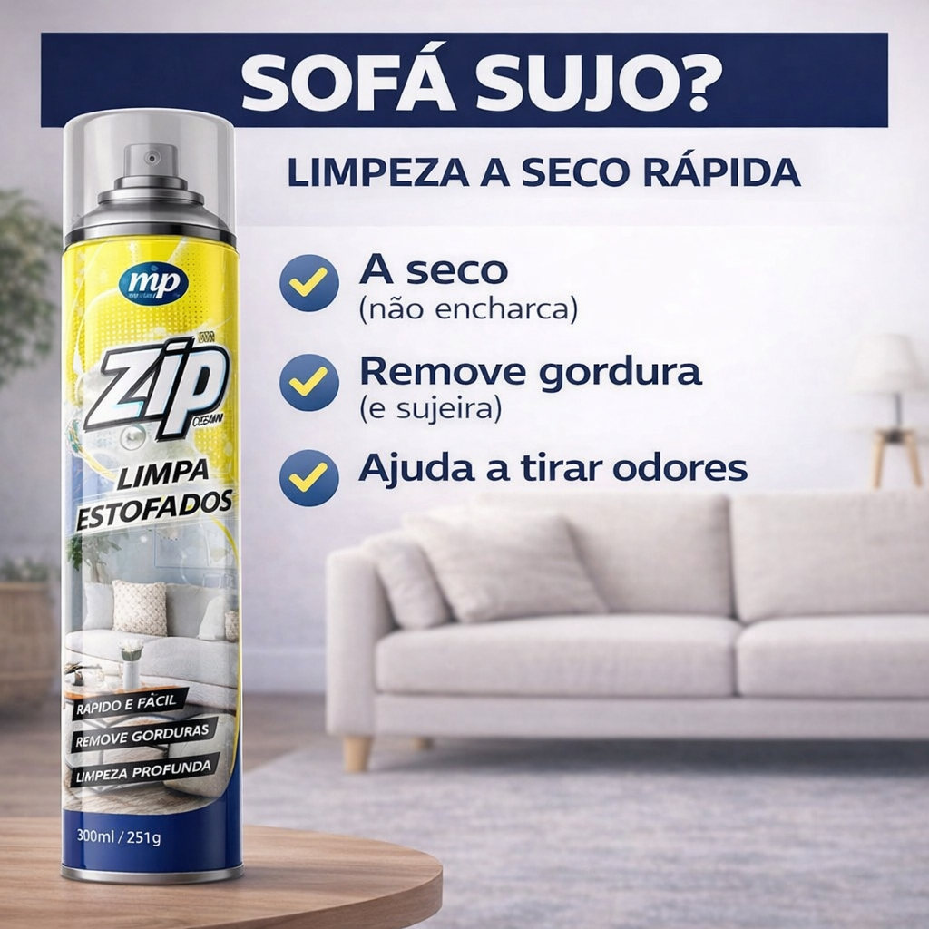 Limpa Estofados Zip Clean 300ml Espuma Spray Seco Sofá Banco Carro Remove Manchas Limpeza Profunda em Oferta na Shopee