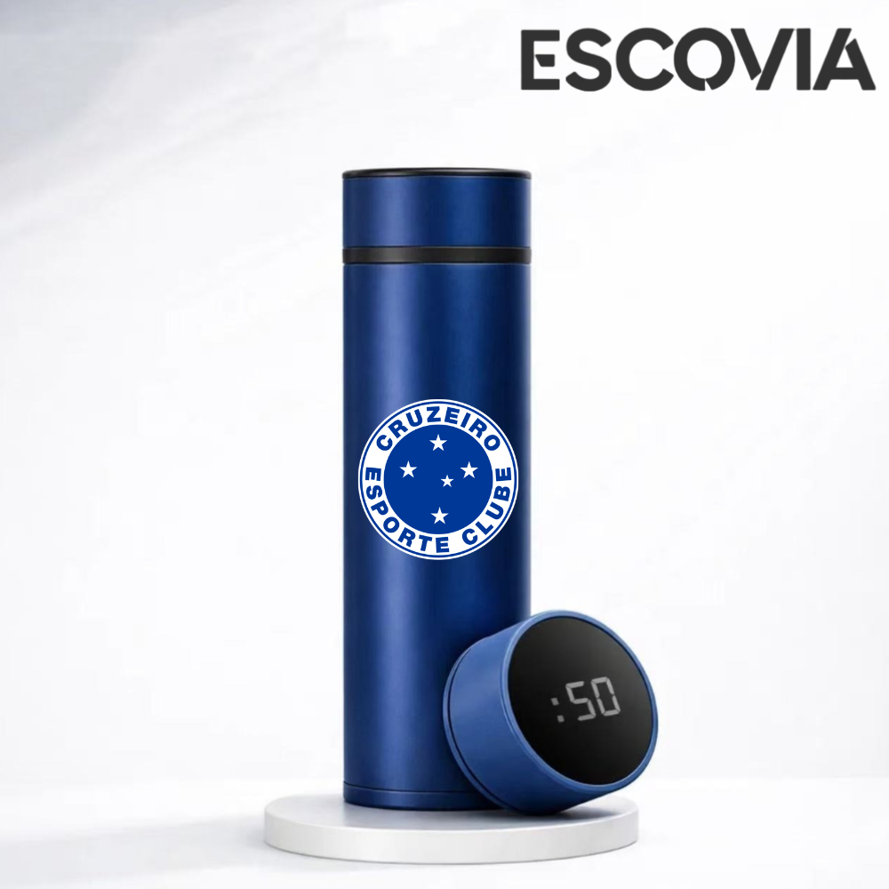 Garrafa Térmica Aço Inoxidavel Time de Futebol Cruzeiro com Medidor De Temperatura Digital 500ml