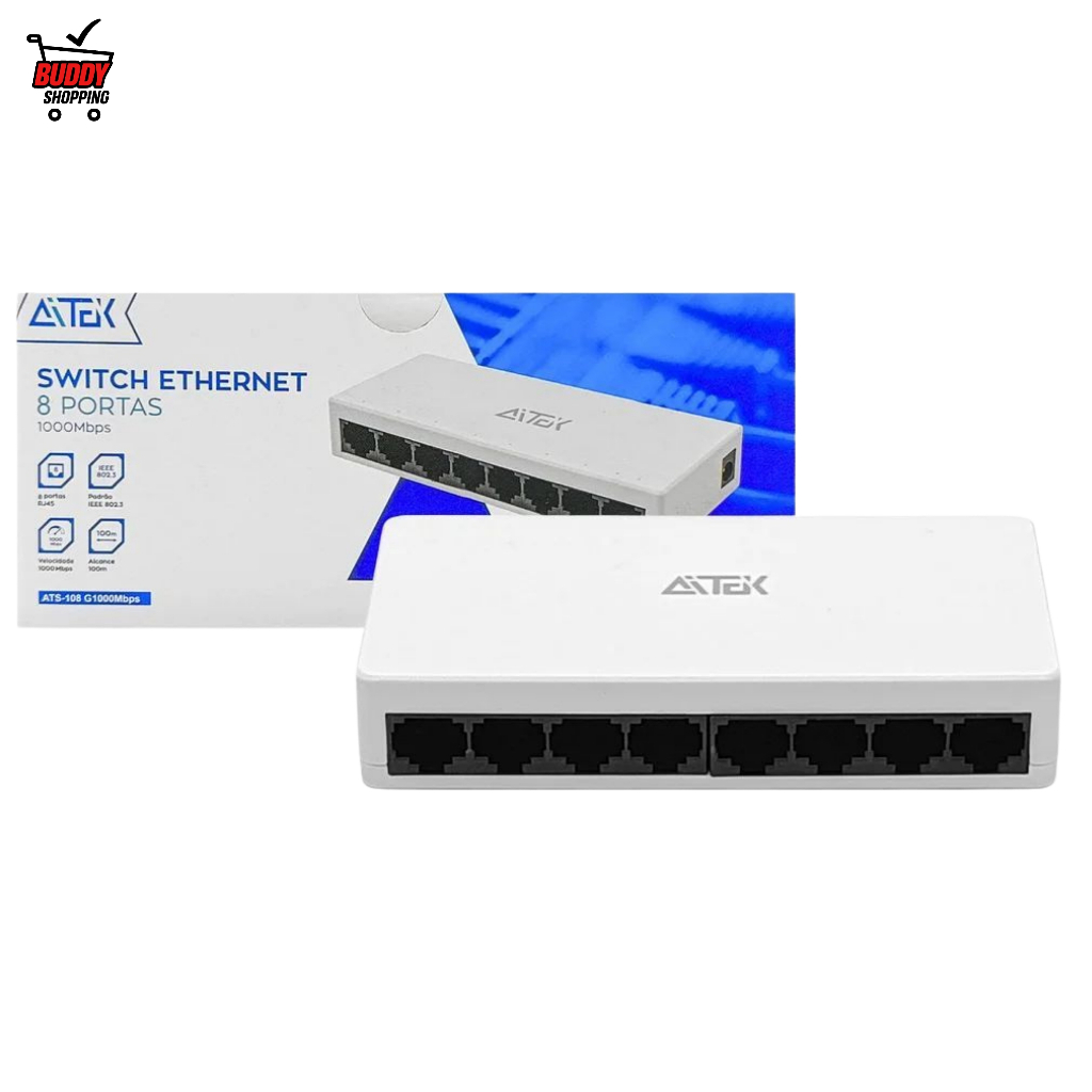 SWITCH 8 PORTAS | Hub Ethernet RJ45 1000Mbps Mini