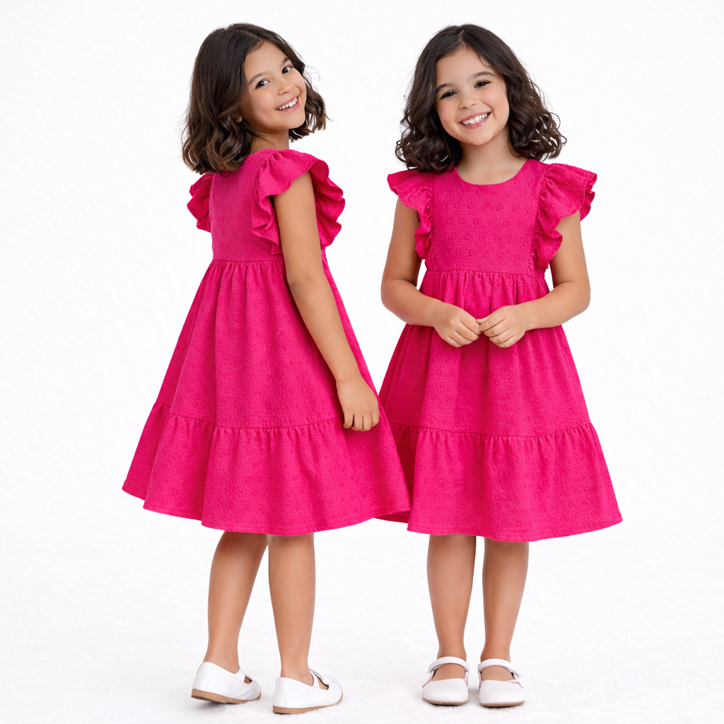Vestido Infantil Feminino Tecido Duna Casual Princesa Moda Infantil Festa Menina Vermelho Rosa Azul Rodado Midi