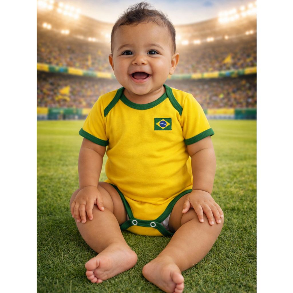 Body Bebê - Bandeira do Brasil - 100% algodão - Manga Curta