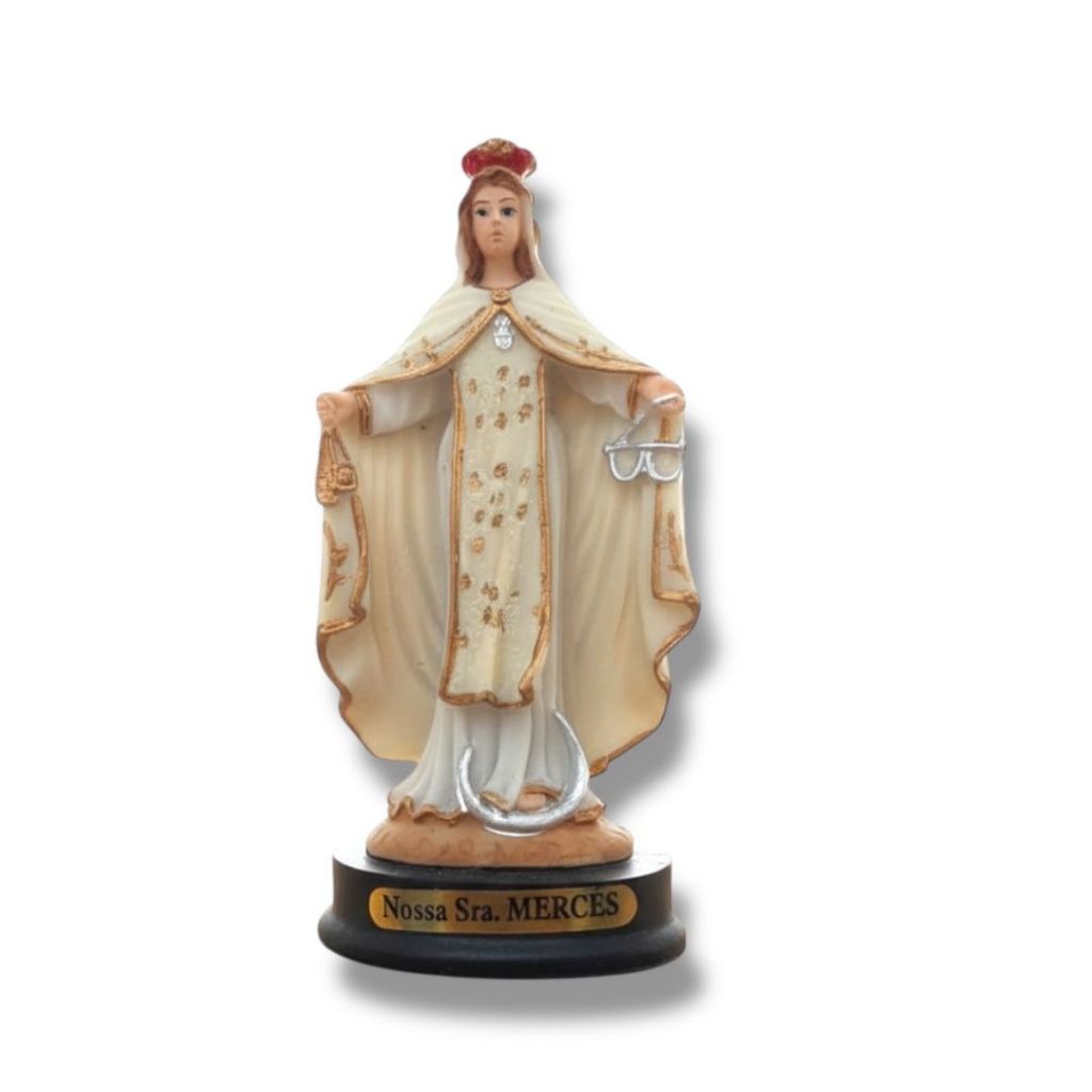 Imagem Nossa Senhora das Mercês 15cm Resina com Redoma Oratório de Vidro