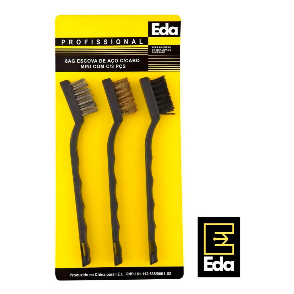 Escovas de Aço Multiuso Kit 3 Pcs Aço Latão Nylon Cabo Plástico