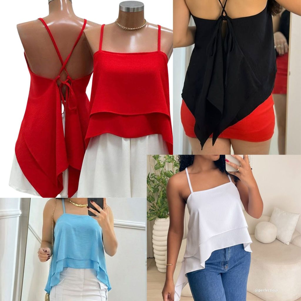 Blusinha Blusa Feminina Com Amarração Nas Costas  02 babados Tecido Dunna Sem Bojo MODA VERAO em Oferta na Shopee