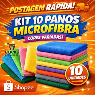 Kit 10 Panos De Limpeza Microfibra alta absorção Multiuso em Oferta na Shopee