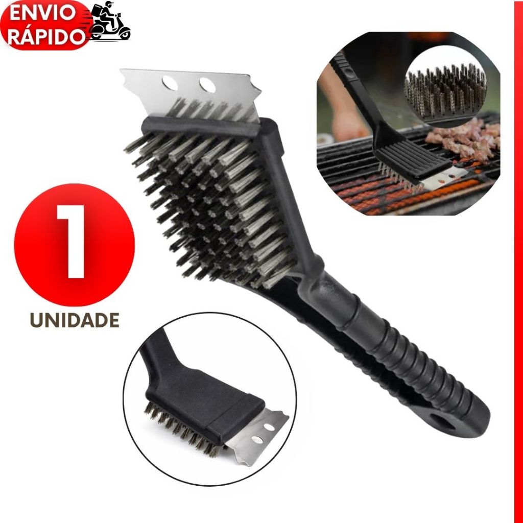 Imagem Escova Para Grelha Cerdas de Aço Premium Limpa Grelha de Churrasqueira Com Raspador Grelhadores a gás ou carvão