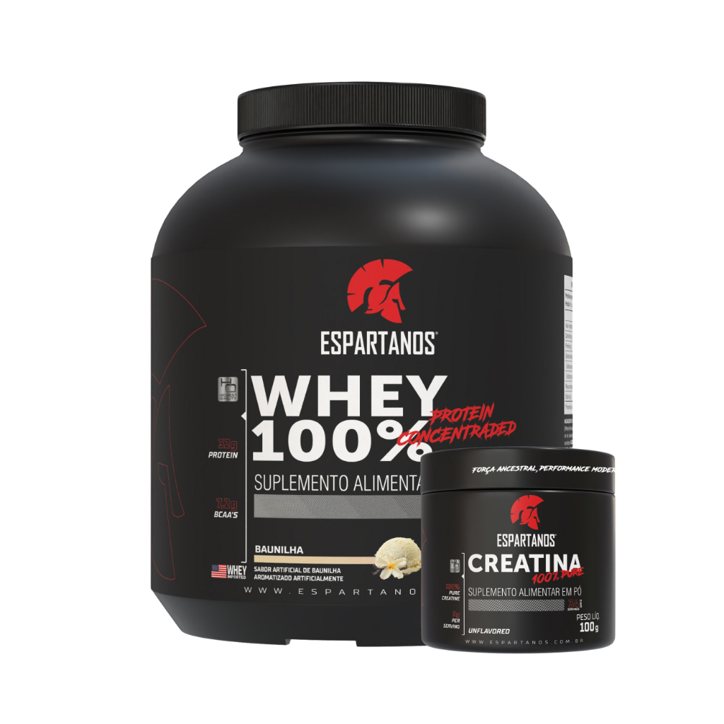 Whey Protein Concentrado 100% Puro 1800g, Creatina Monohidratada 100% Pura 100g em Oferta na Shopee