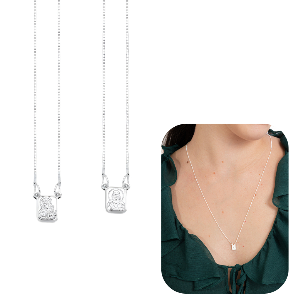 Escapulário de Prata 925 Pura Sagrado Coração de Jesus Mini Placa