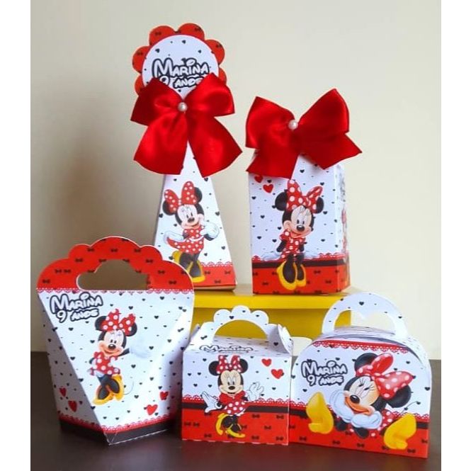 Kit Personalizados MINNIE VERMELHO  Festa Caixinhas Personalizadas INFANTIL Lembrancinha Aniversário Básico