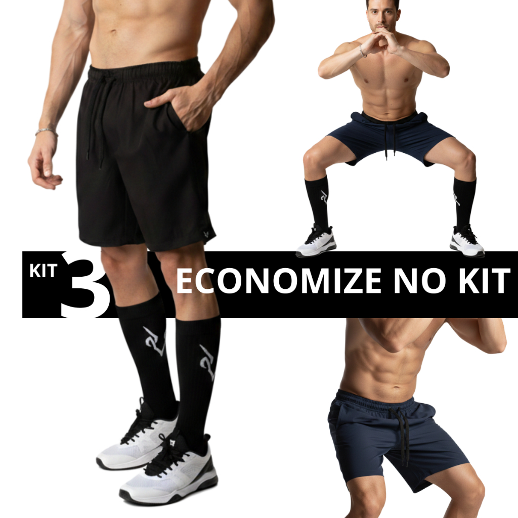 Kit 3 Bermudas Masculinas Esportivas Dry Fit com Elastano Shorts Academia Treino e Dia a Dia com Bolsos Fundos