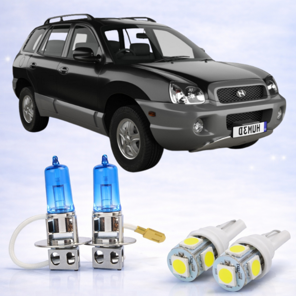 Kit Lâmpada H3 Farol de Milha + Lâmpada LED Super Branca 12V par HYUNDAI SANTA FÉ 2001 ATÉ 2006
