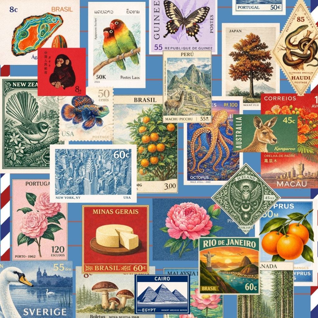 45 Adesivos Vintage Postage Stamp Adesivo de Selos Para Colagem e Personalização Kindle Journal Scrapbook À prova d'água