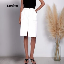 Lovito Saia Jeans Midi Branca Moda Feminina BRSKB912BRL942