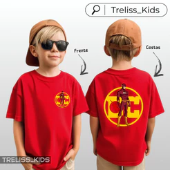 Camiseta Infantil Flash Super Herói 100% Algodão Frente e Costas Menino
