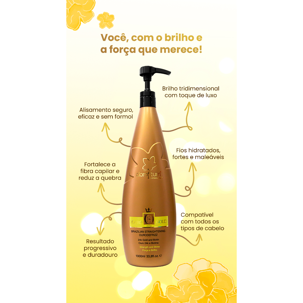 Progressiva Ourodefrizz Ouro 24k 1000ml com Biotina - Alisamento Seguro e Sem Formol