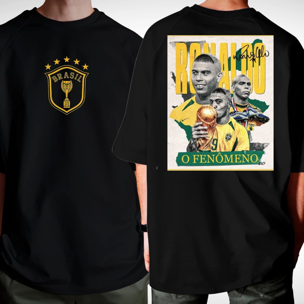 Camiseta Oversized Brasil Ronaldo Fenômeno Copa do Mundo Camisa GRANDE 100% Algodão