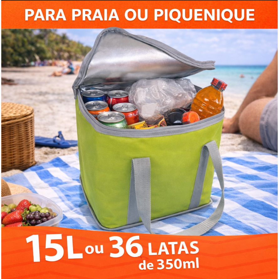 Mini Cooler Bolsa termica 15L Marmita Conserva Temperatura do Alimento Bebida Pesca Piquenique Praia Acampamento Viagem