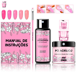 Kit Alongamento De Unha com Copo Dappen + Monomer Acrylicliquid + Pincel + Po Acrilico Pa…
