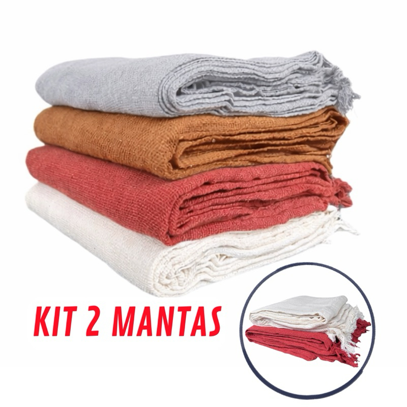 Kit 02 Mantas Para Sofá ou Cama Luxo 210x120 100% Algodão Capa de Proteção Decorativa