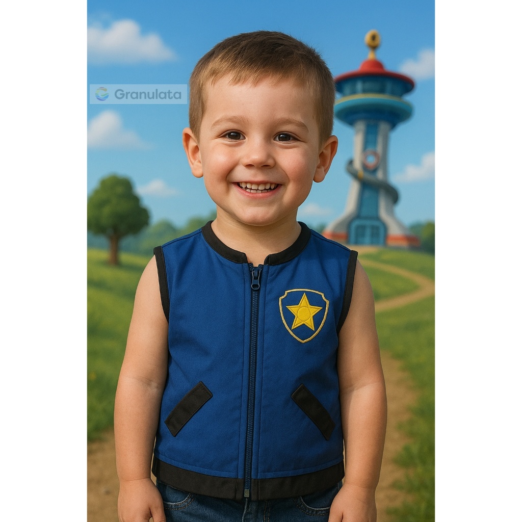 Fantasia Infantil Chase Conjunto Colete e Shorts Do 2 ao 10 Aniversario Carnaval Patrulha Canina