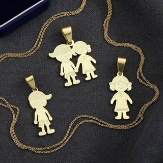 Pingente Colar Filhos Casal Menino Menina Aço Dourado Não Escurece Banhado a Ouro 18K Linha Luxo em Oferta na Shopee