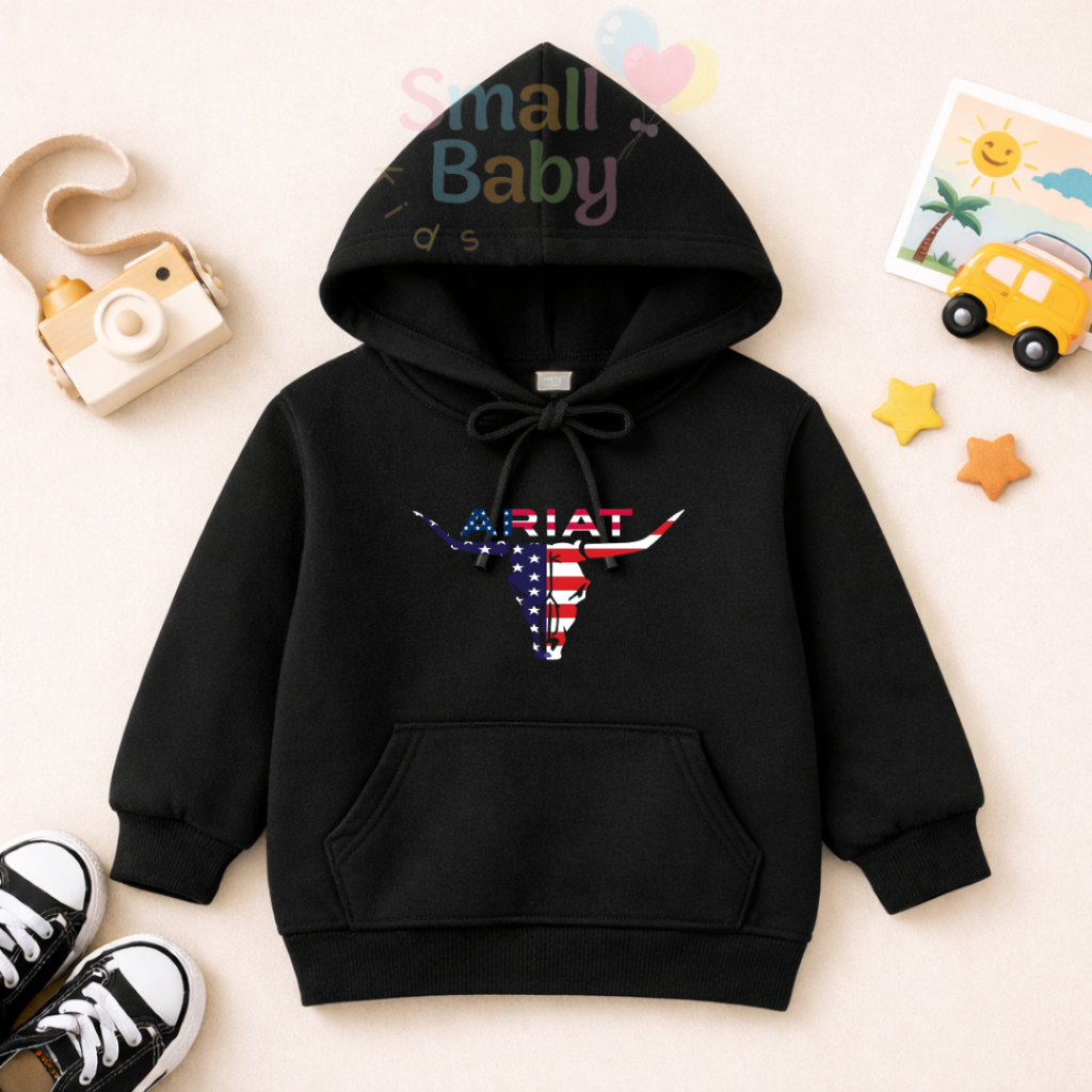 Moletom Canguru Blusa Infantil Unissex Ariat Usa Boi Moda Country Texas Cavalgada Montaria Estampado