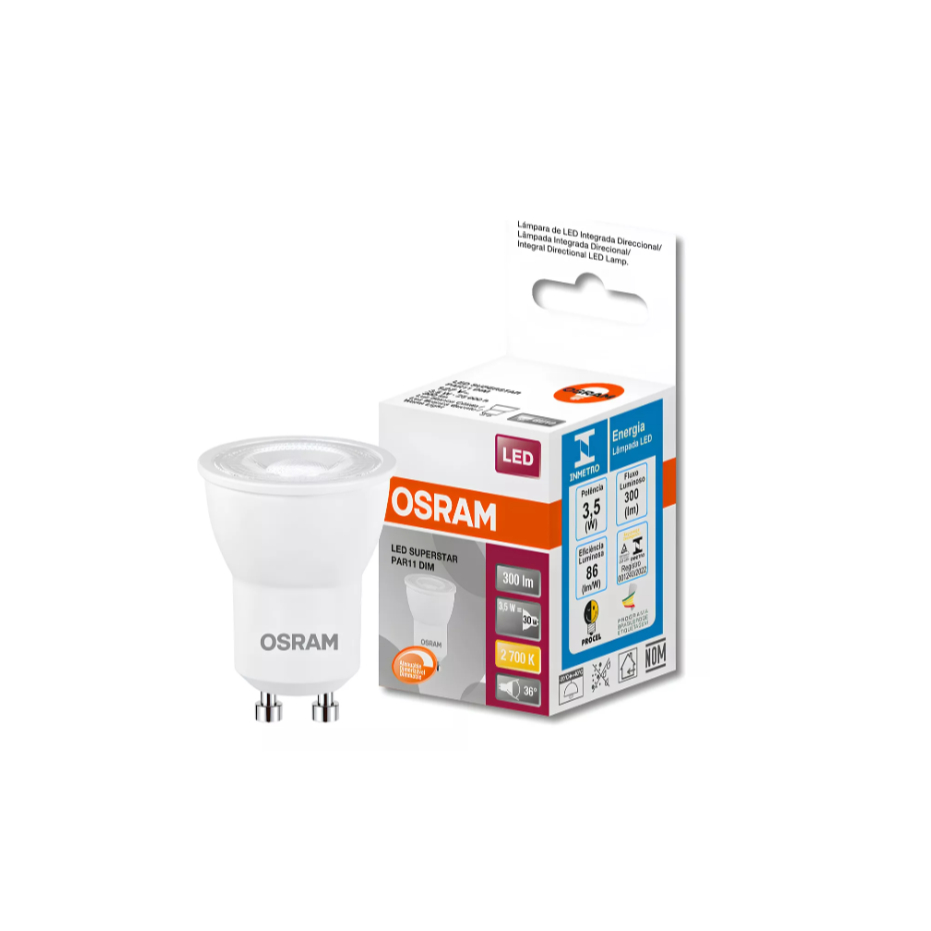 Lampada Mini Led Superstar Par11 - Dicroica Led Dimerizavel 3,5w 220v 2700k Gu10 Osram