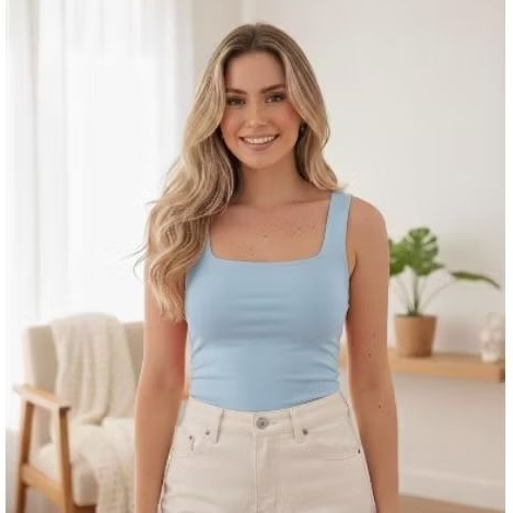 BLUSA REGATA FEMININA FORRADA NO BUSTO SUPLEX PREMIUM RECORTE QUADRADO GRINGA BÁSICA ALÇA LARGA em Oferta na Shopee