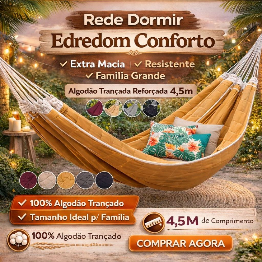 Rede Dormir Edredom Conforto  Extra Macia  Resistente Família Grande Algodão Trançada Reforçada 4,5m