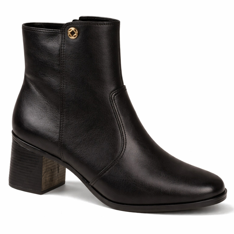 Bota de Couro Cano Curto Salto Quadrado Minimalista Clássica Elegante Feminina Bebecê Original