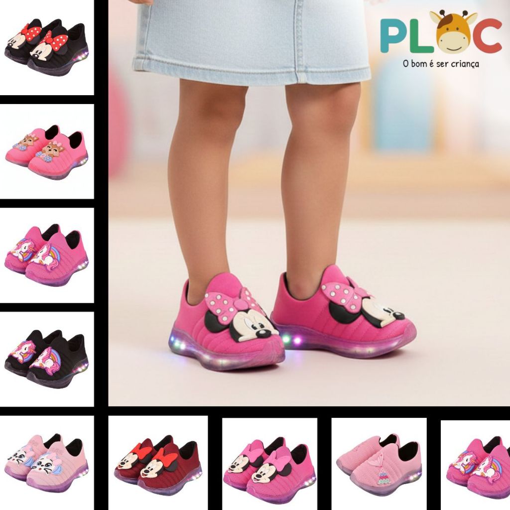Tênis Led Infantil Menina PLOC LED Confortável Anatômico (Escolha o Seu) em Oferta na Shopee