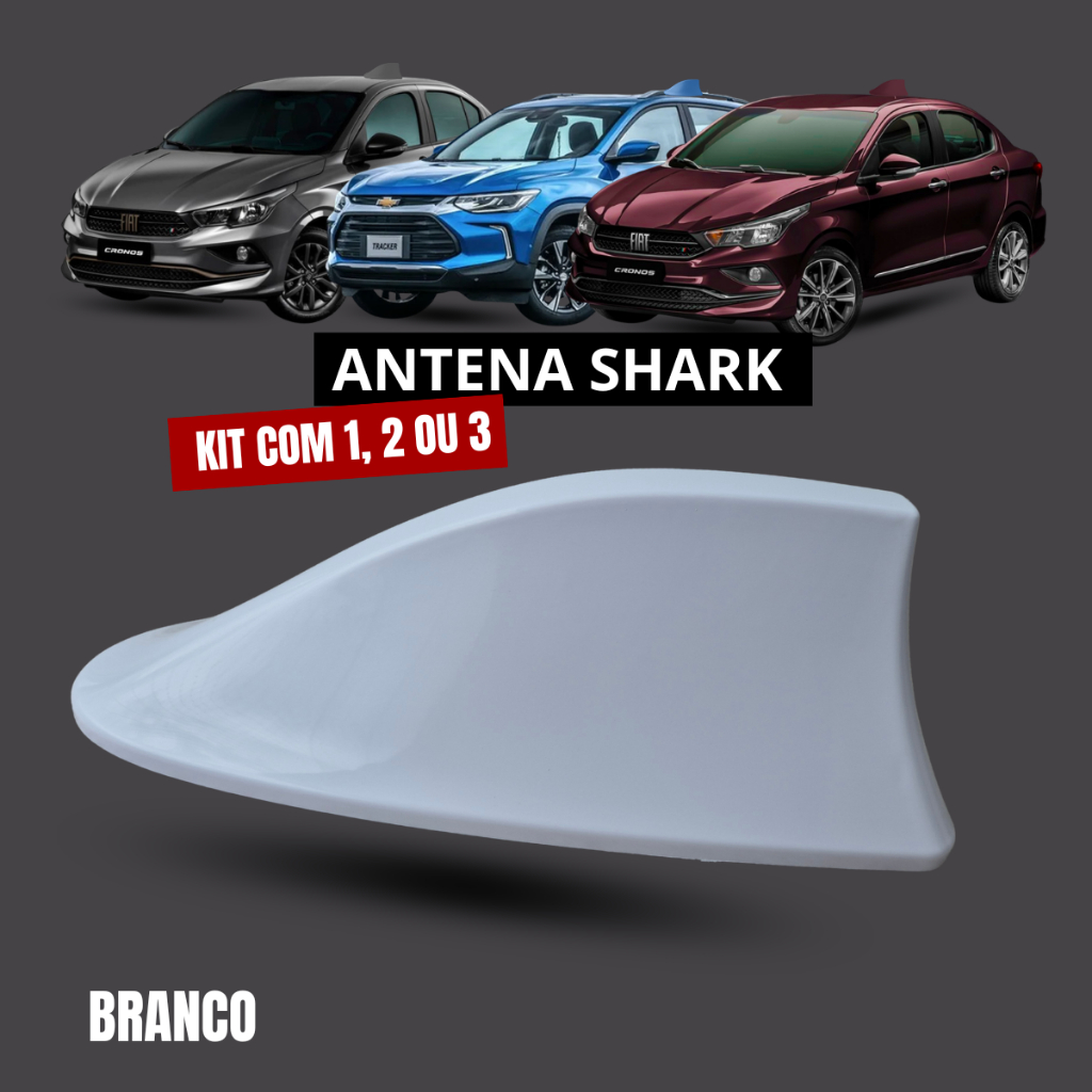 KIT 1, 2 ou 3 Antena Shark Automotiva BRANCA Teto Carro Universal Design Esportivo Rádio AM/FM