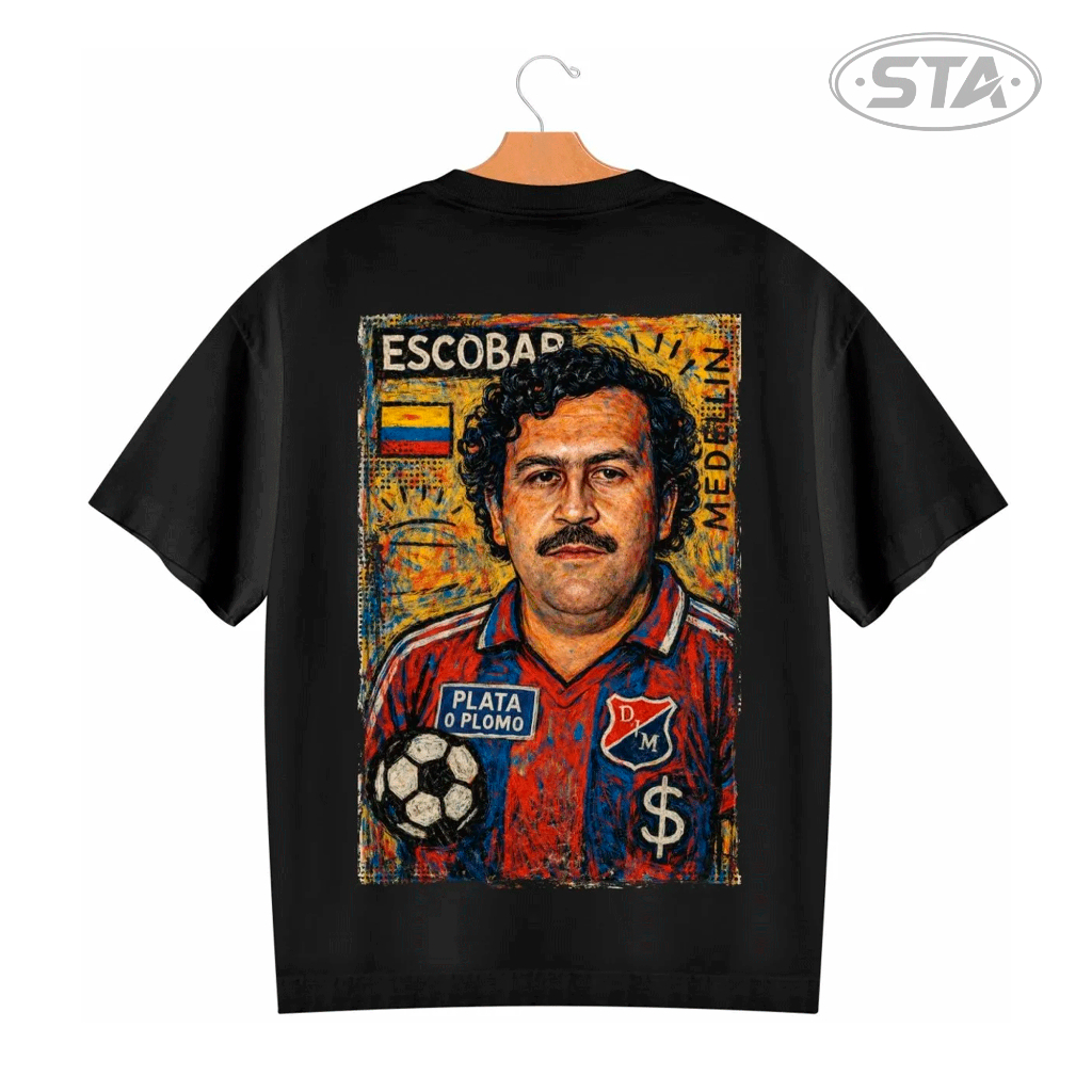 Camiseta Escobar Oversized Medellín Plata O Plomo Futebol Lenda 100% Algodão Premium