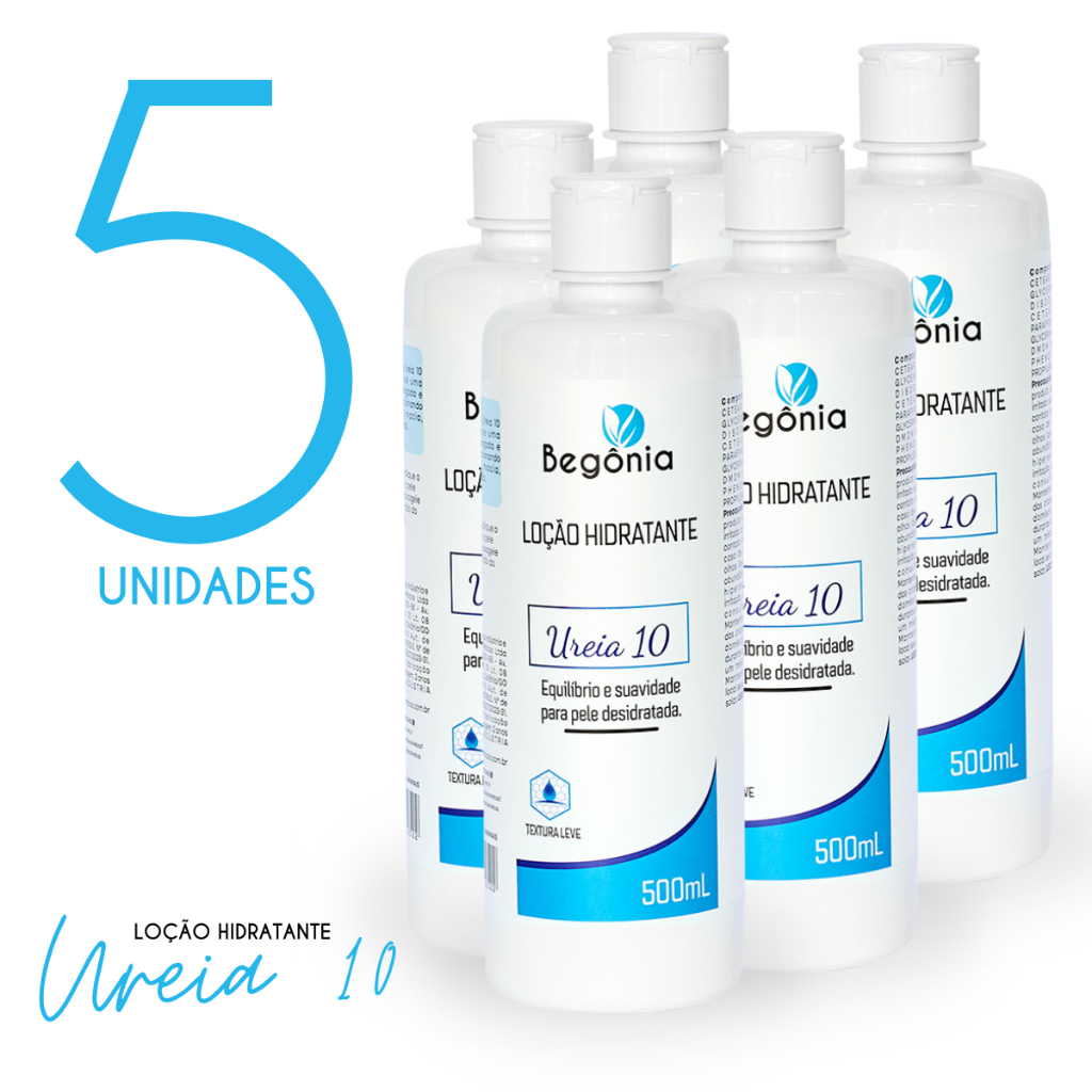 5 Unidades Loção Hidratante Ureia 500ml Begônia Cosméticos