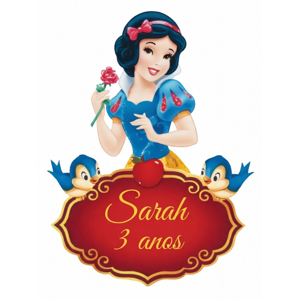 Aplique Branca de Neve Aniversário Princesas Personalizado com nome e ano