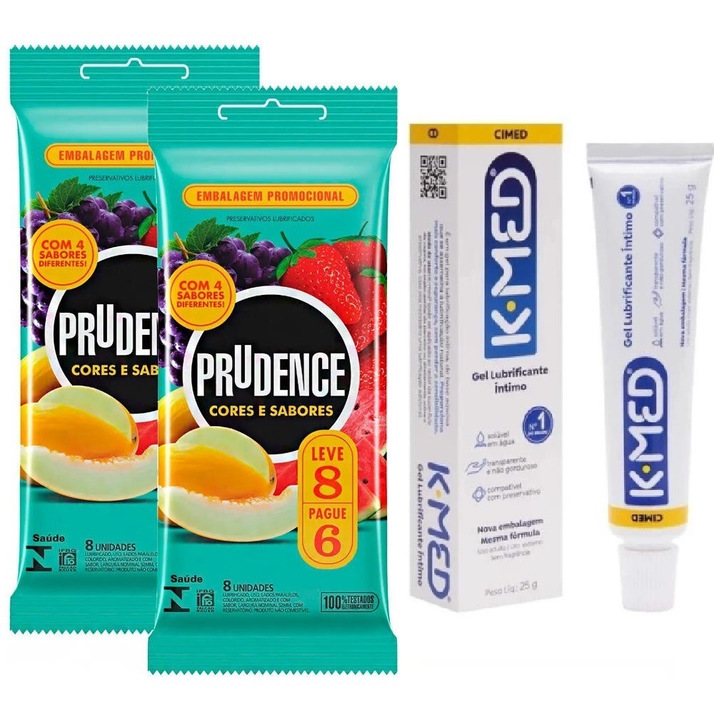 Preservativos Camisinhas Cores E Sabores Prudence 2 pacotes + Kmed 25 gramas