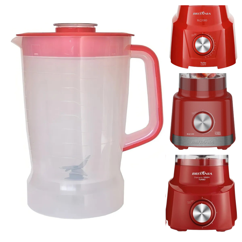 Copo para Liquidificador Britânia Turbo BLQ1015 / BLQ1280 / DIAMENTE 1000 Translucido Vermelho Micromax