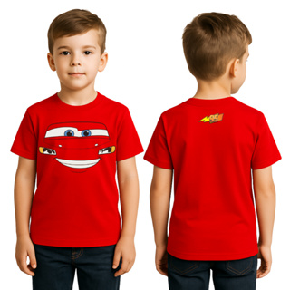 Camiseta Infantil Menino Carros Relâmpago McQueen Vermelha Frente e Costa em Oferta na Shopee
