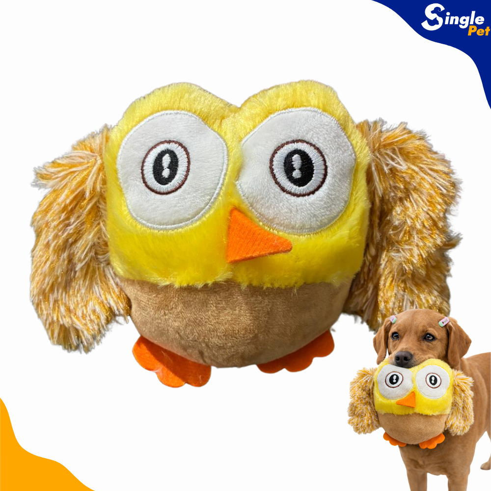 Brinquedo de Pelúcia Corujinha Amarela para Cães - Pelúcia Macia e com Apito - Savana Pet