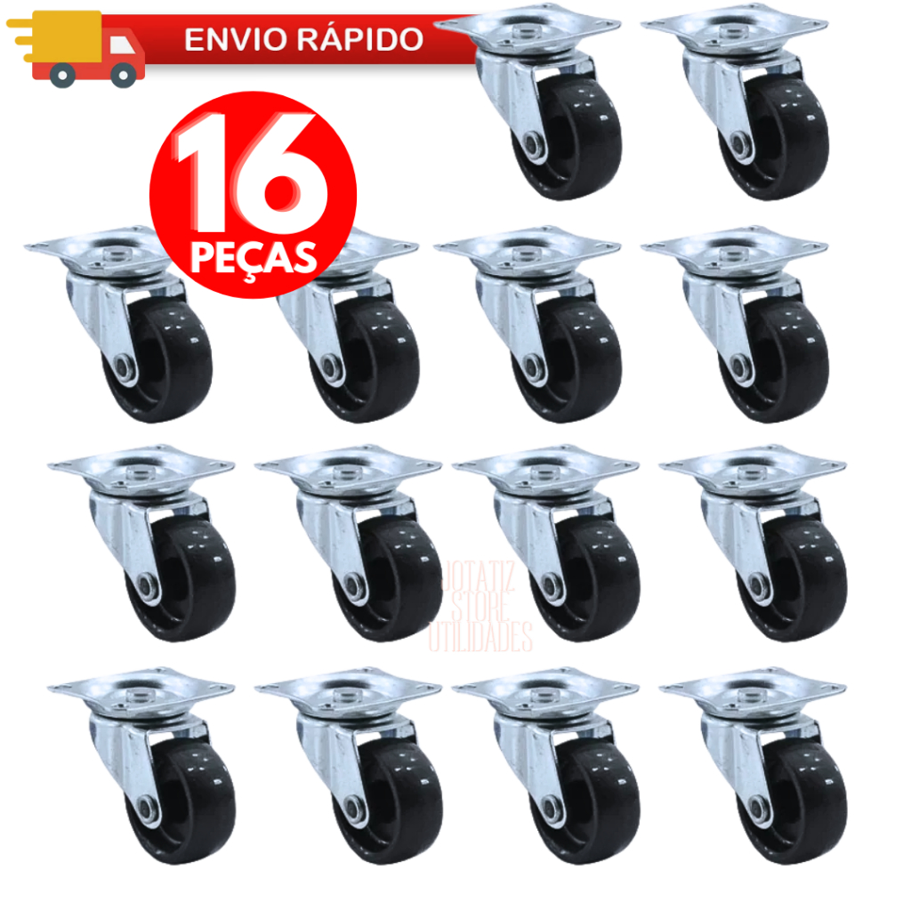 Conjunto Rodinhas 16/ 12/ 08 Rodas 3,2Cm Rodízio Giratório Rack Móveis Vasos Anti Ruído Risco Guarda Roupa De Casal