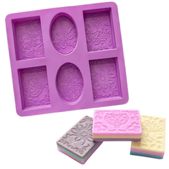 Molde De Silicone Sabonete Artesanal 90g Forma Oval e Retangular Desenhados em Arabescos Florais