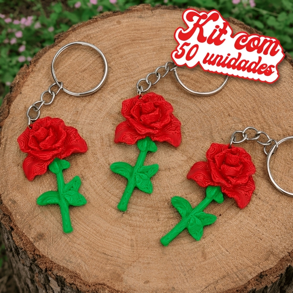 Kit 50 Chaveiros Flor de Rosa Vermelha Brindes Dia das Mulheres Lembrancinha Mulher Floricultura em Oferta na Shopee