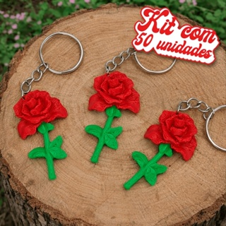 Kit 50 Chaveiros Flor de Rosa Vermelha Brindes Dia das Mulheres Lembrancinha Mulher Floricultura em Oferta na Shopee