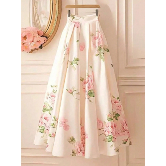 Saia Plissada Estilo A-Line com Estampa Floral Romântica e Elegante, Outono clássico, Moda Crente