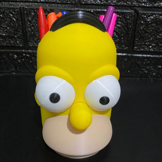 Porta Canetas Homer Simpson Impresso em 3D – Decoração Geek, Organizador de Mesa Premium