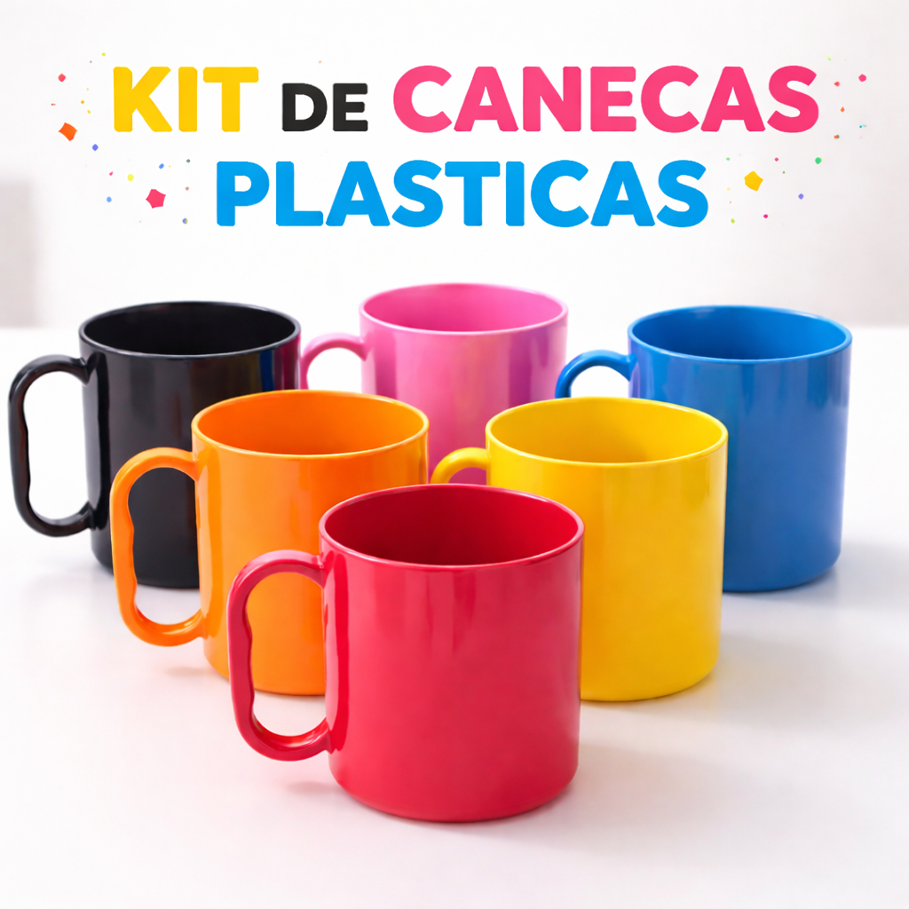 10 Caneca color plastico qualidade premium copo alça festa anivesario lanche merenda suco agua leite em Oferta na Shopee